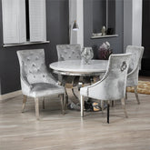 Arianna Round White Marble Dining Table with 4 Belvedere Chairs - Pendle Village Furniture